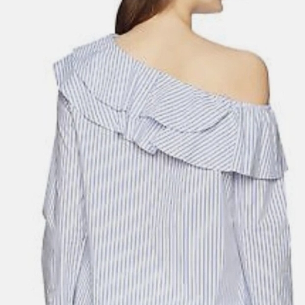 Calvin Klein Striped Off-Shoulder Ruffle Blouse - Picture 3 of 15